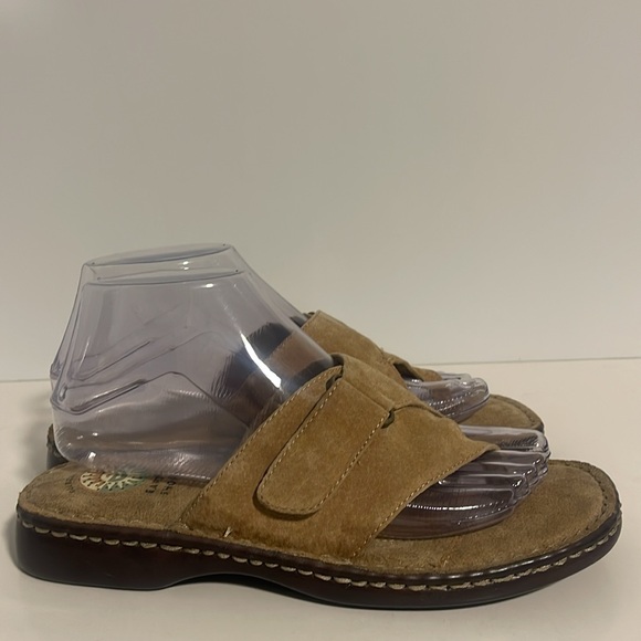 Earth Shoe Lee Leather Sandal Women’s Size 7 Tan Slip On Thong Comfort Hook Loop - Picture 5 of 8